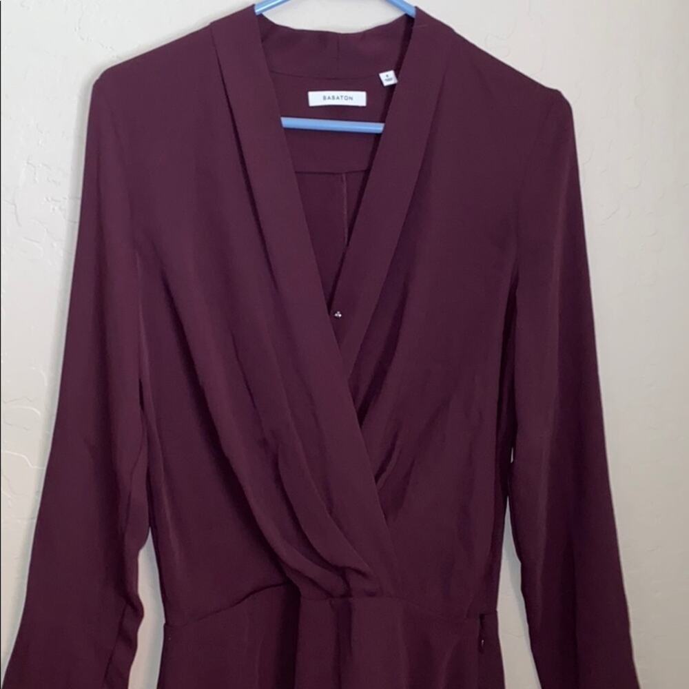 Babaton dark plum color long sleeve wrap dress